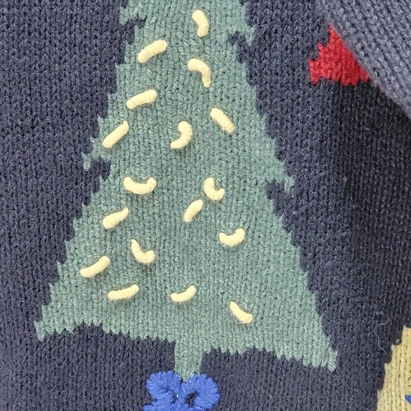 Vintage Christmas Cardigan Sweater Womens L 3D Hand Embroidered Trees Buttons - Picture 9 of 15